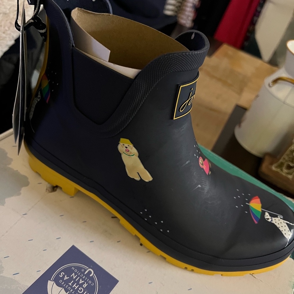 Joules Navy Woman’s Rain Boots with Yellow Soles